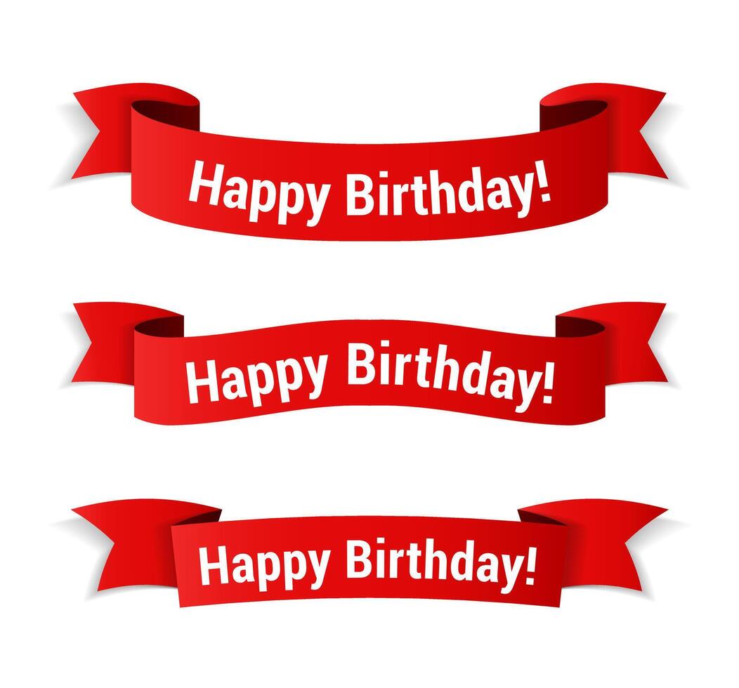 Thee red banners with 'happy birthday' congratulation vector