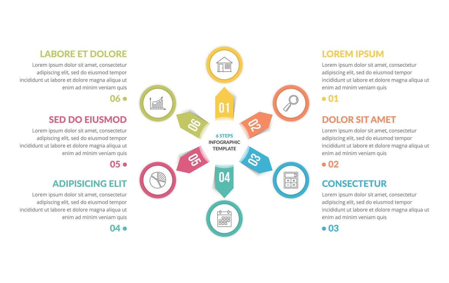 Circle infographic template with six steps or options vector