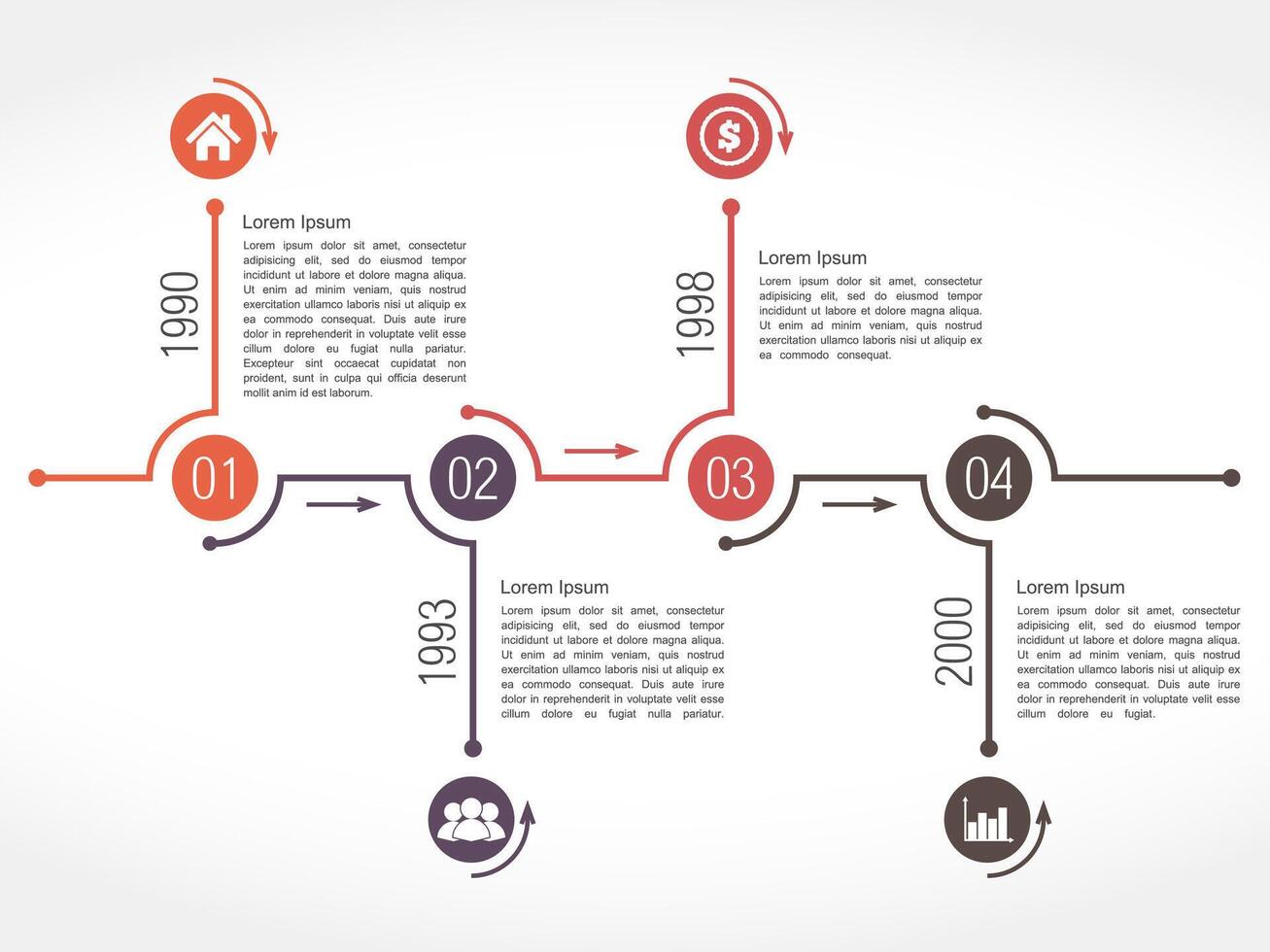 Horizontal timeline design template with numbers, icons, dates and place for text vector