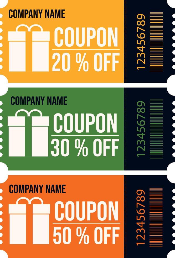 Set of discount gift coupons. illustration. vector