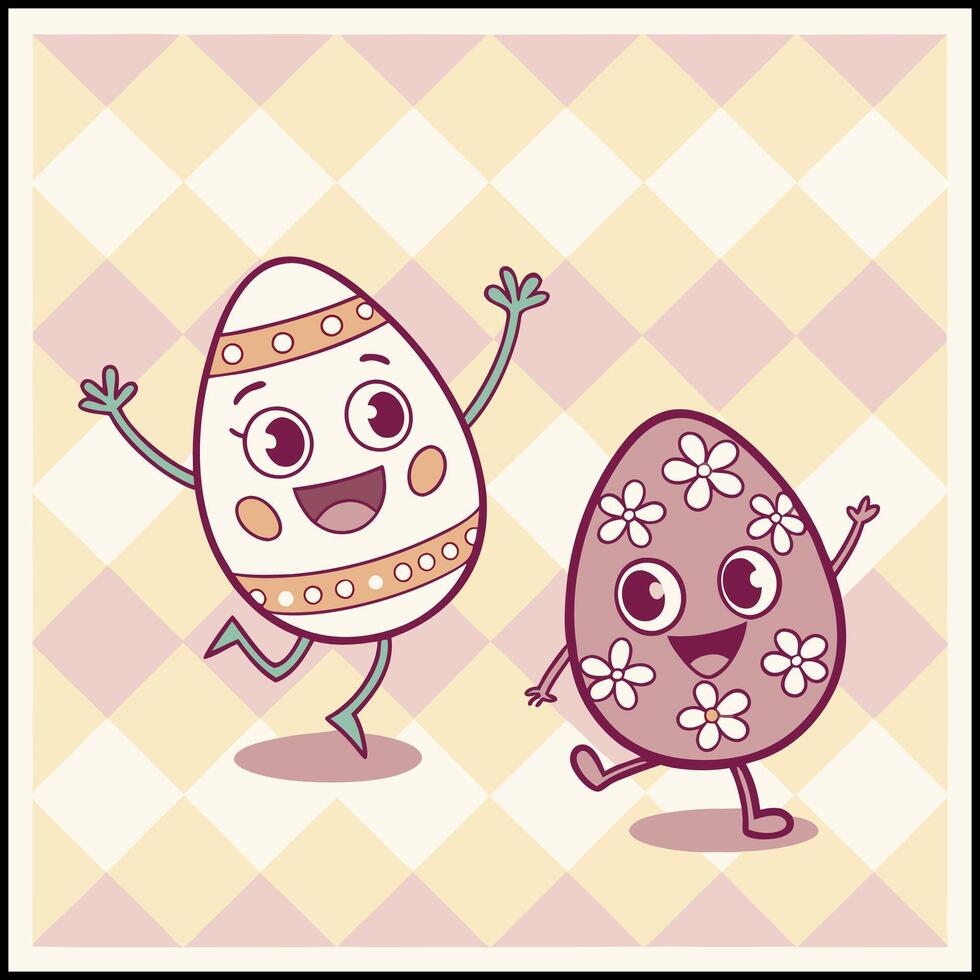 Whimsical Easter Design - Egg Character with Flowers and Smiling Egg Friend vector