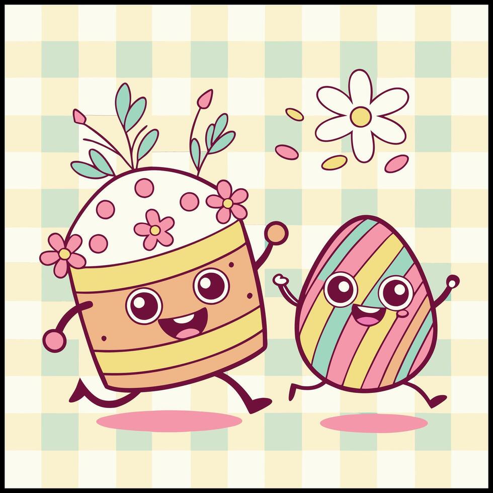 Happy Easter Tee - Egg Character with Flowers and Cheerful Design vector