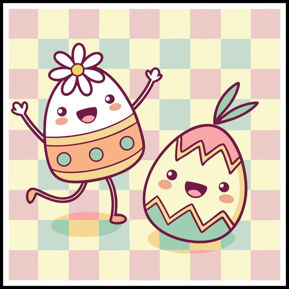 Cute Easter Egg T-Shirt Design with Flowers and Happy Egg Character vector