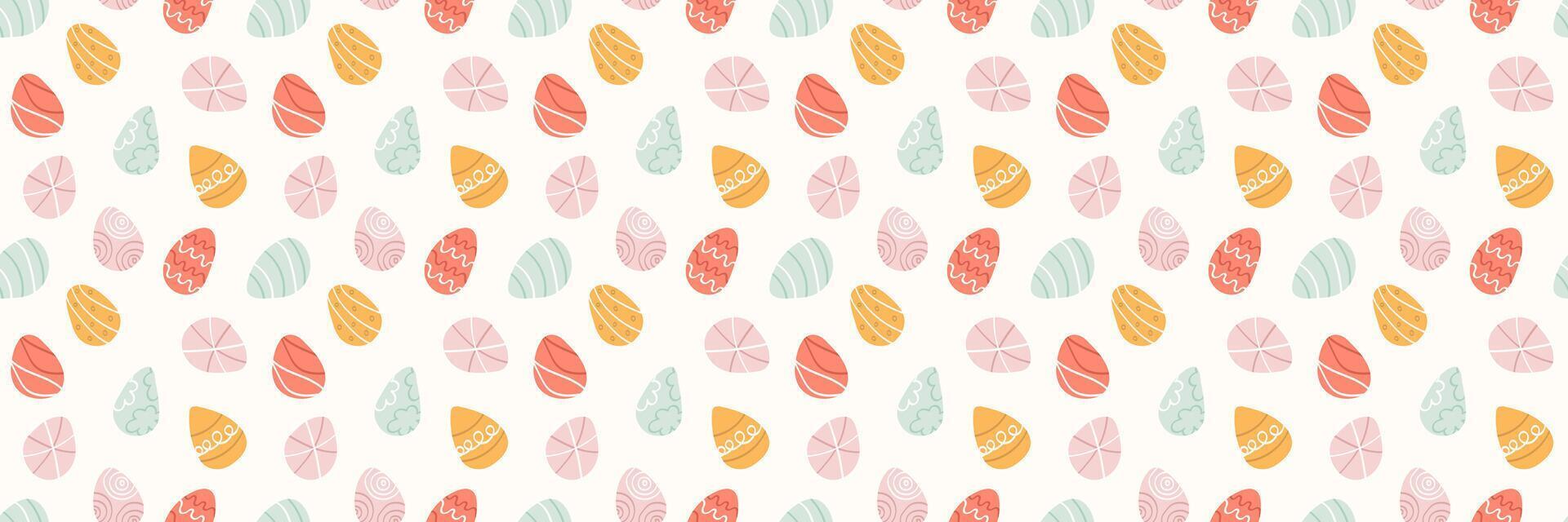 Pattern with Decorated Easter Eggs. Hand drawn Naive Eggs illustration. Seamless print on white background vector