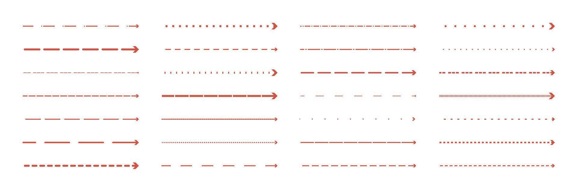 Set of arrows. Red dashed and dotted lines. Emphasis signs vector