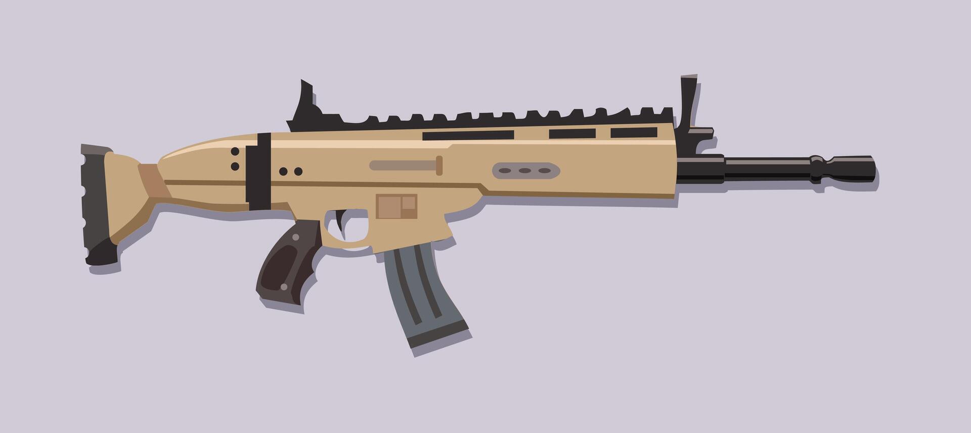 Modern assault rifle digital illustration. A digital illustration of a modern military assault rifle with a tan finish, detailed weaponry design, and a tactical scope. vector