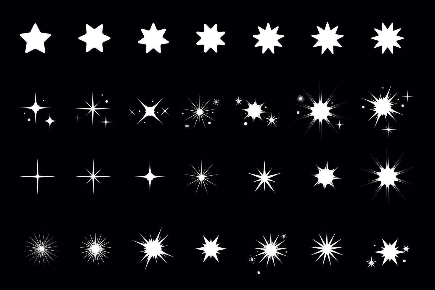 Shiny Star Shapes and Sparkles on Black Background vector