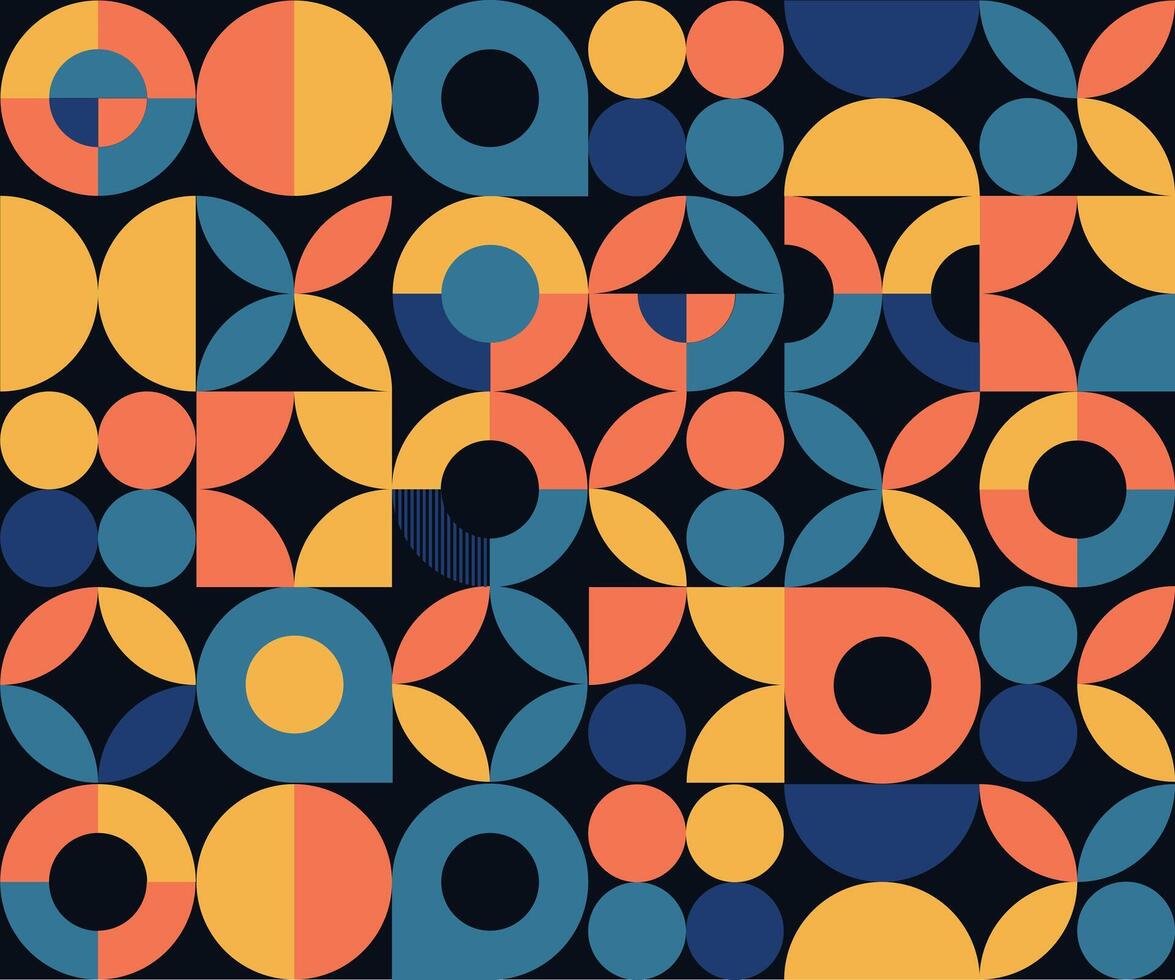 Abstract geometric pattern with colorful circles and shapes. A modern seamless abstract pattern with geometric shapes, circles, and bright colors in blue, orange, and yellow. vector