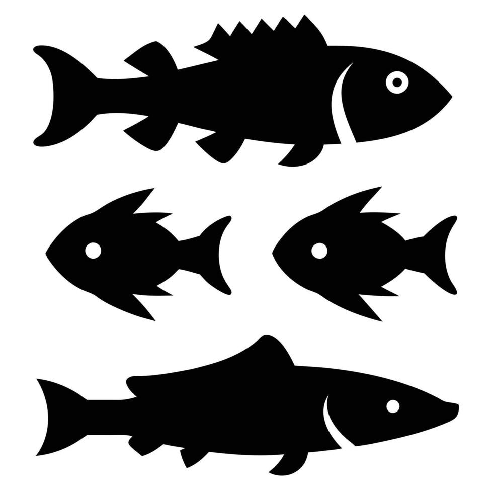 Black Silhouette of Various Fish Species vector