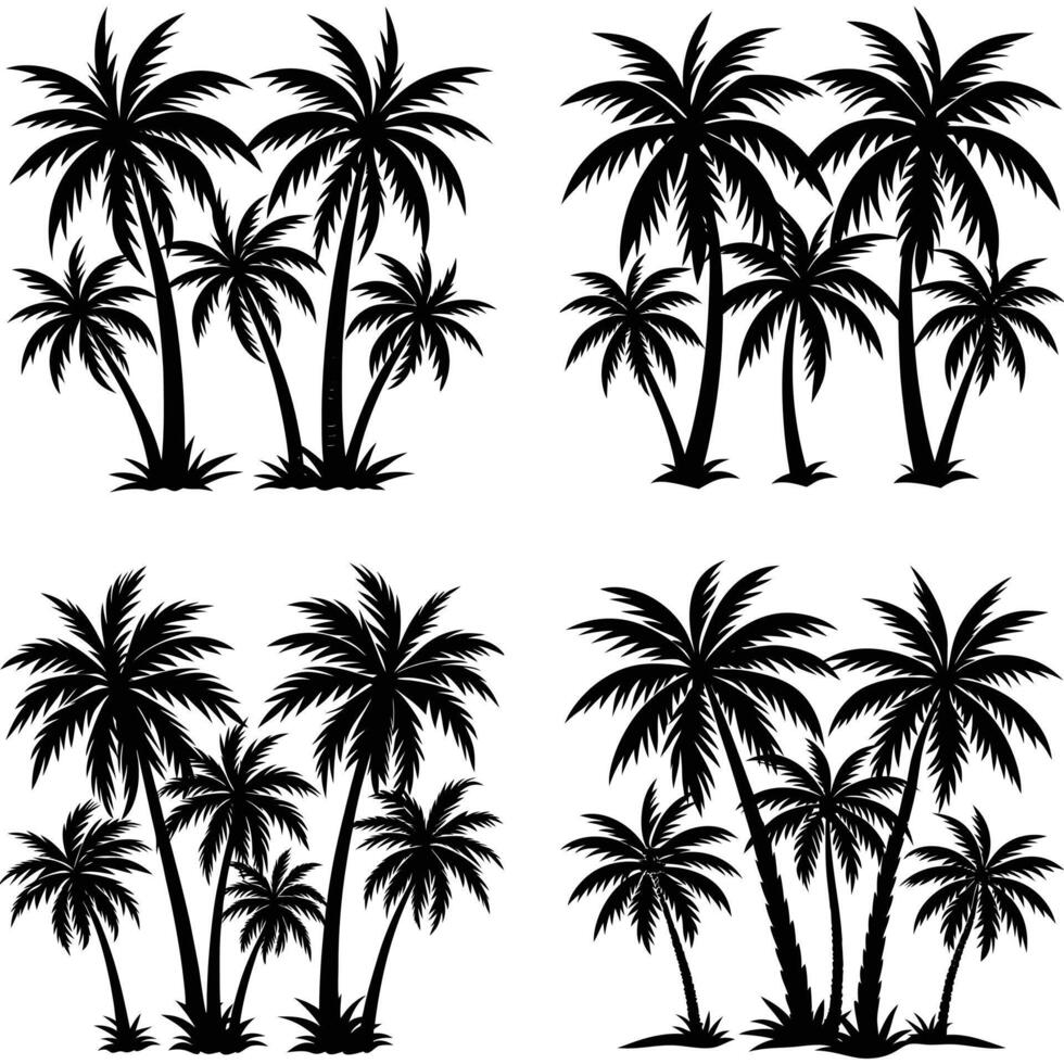 image features four distinct silhouettes of palm trees, perfect for various graphic design projects. vector
