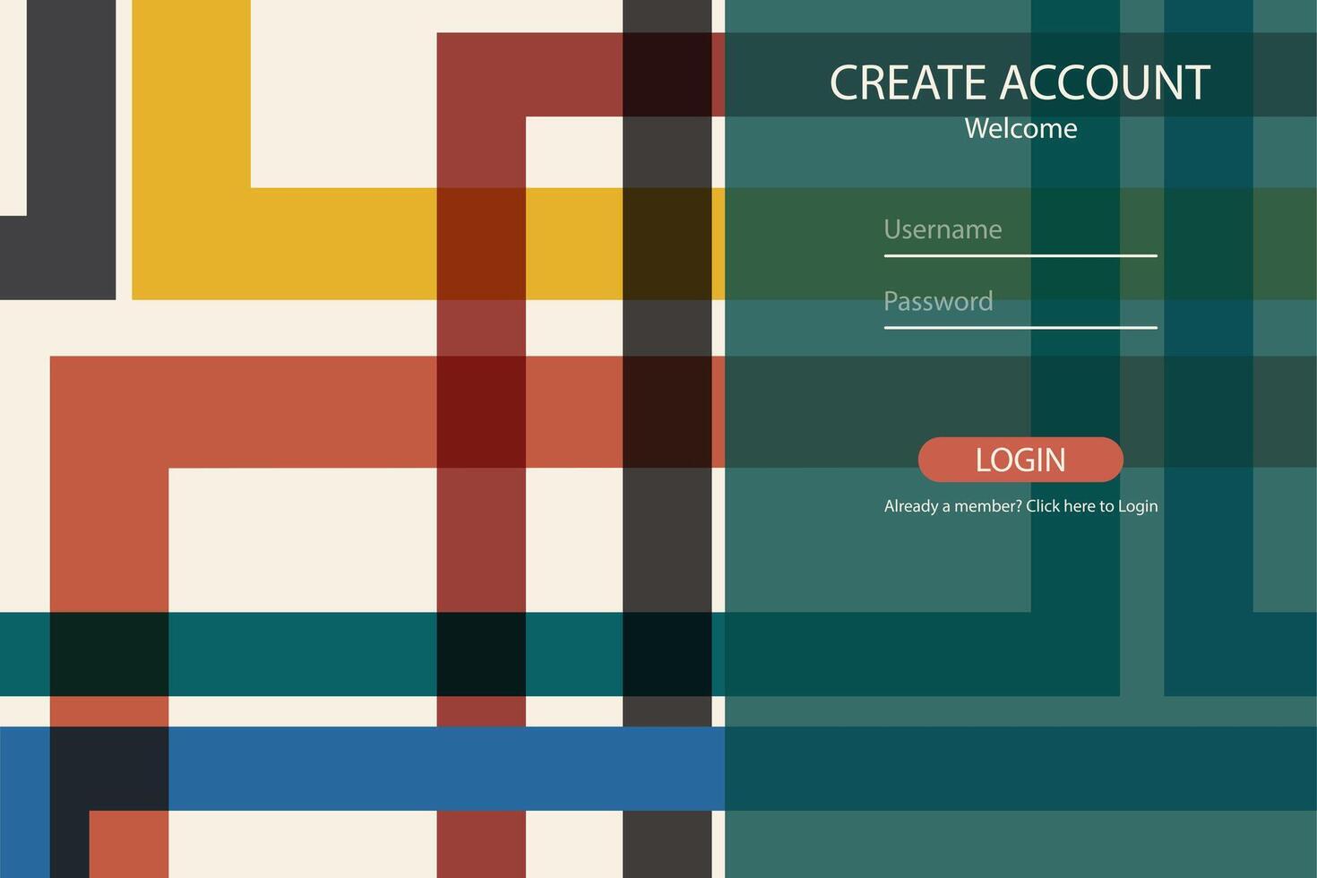 Account sign up and password page. Login ui ux design concept illustration. Bauhaus landing page template vector