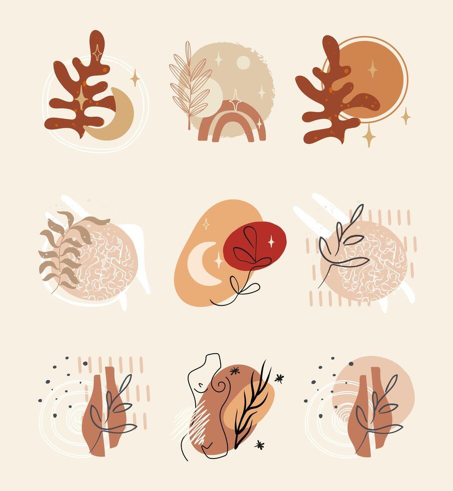 Set of hand drawn various shapes and doodle objects. Abstract contemporary nature collection vector
