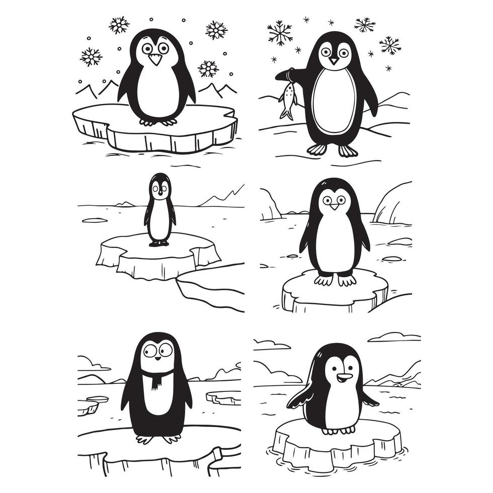 Set of penguins on the beach vector
