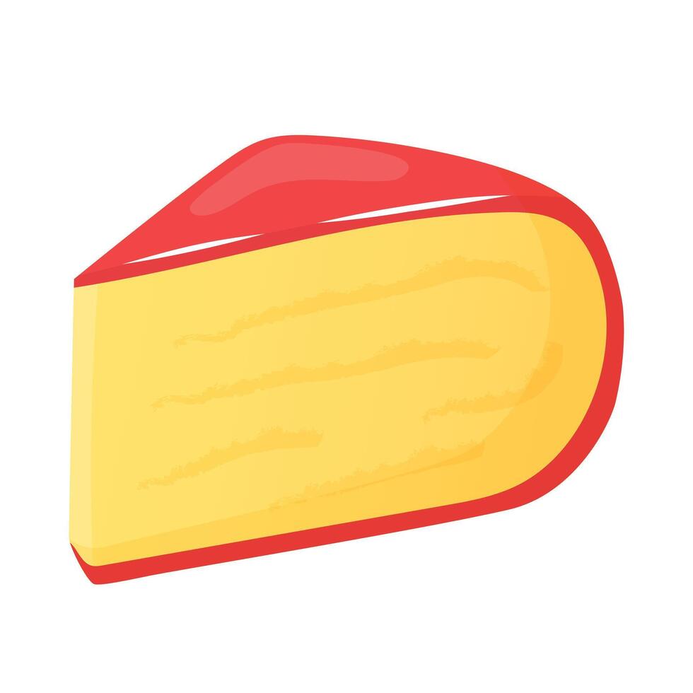 Gouda cheese slice. Organic farm food. Design element, cartoon flat illustration for logo, poster, menu. Isolated on white background. vector
