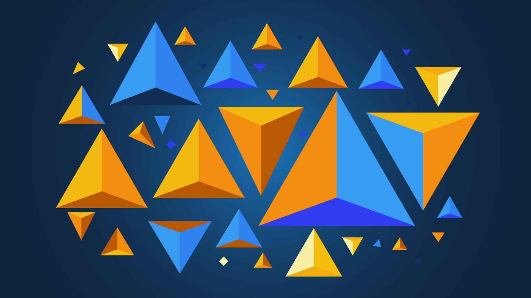 Floating Geometric Pyramids in Vibrant Blue and Orange vector