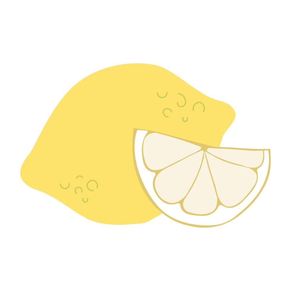 . Fresh lemon with a slice cut off vector