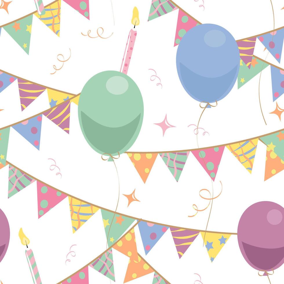 The pattern is festive with flags, confetti streamers. Background for paper, fabric. vector