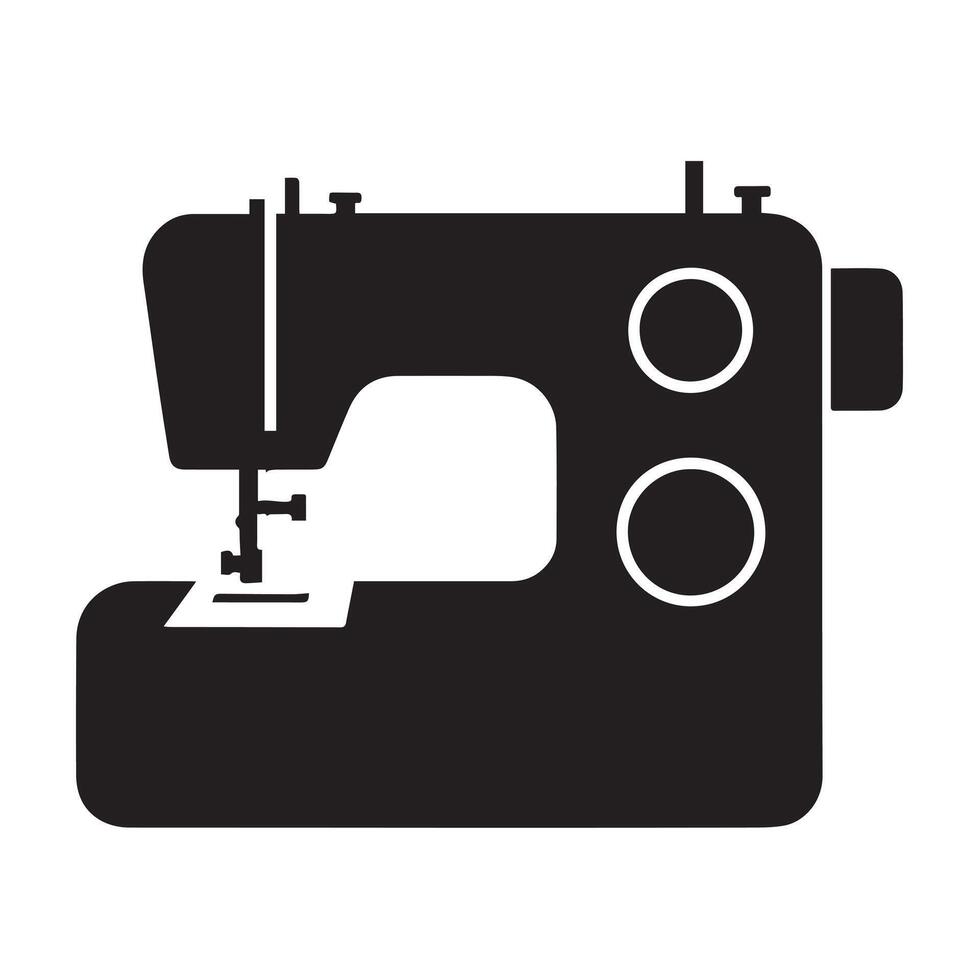 Minimalist black silhouette sewing machine design flat bed craft icon retro needle thread fabric vector