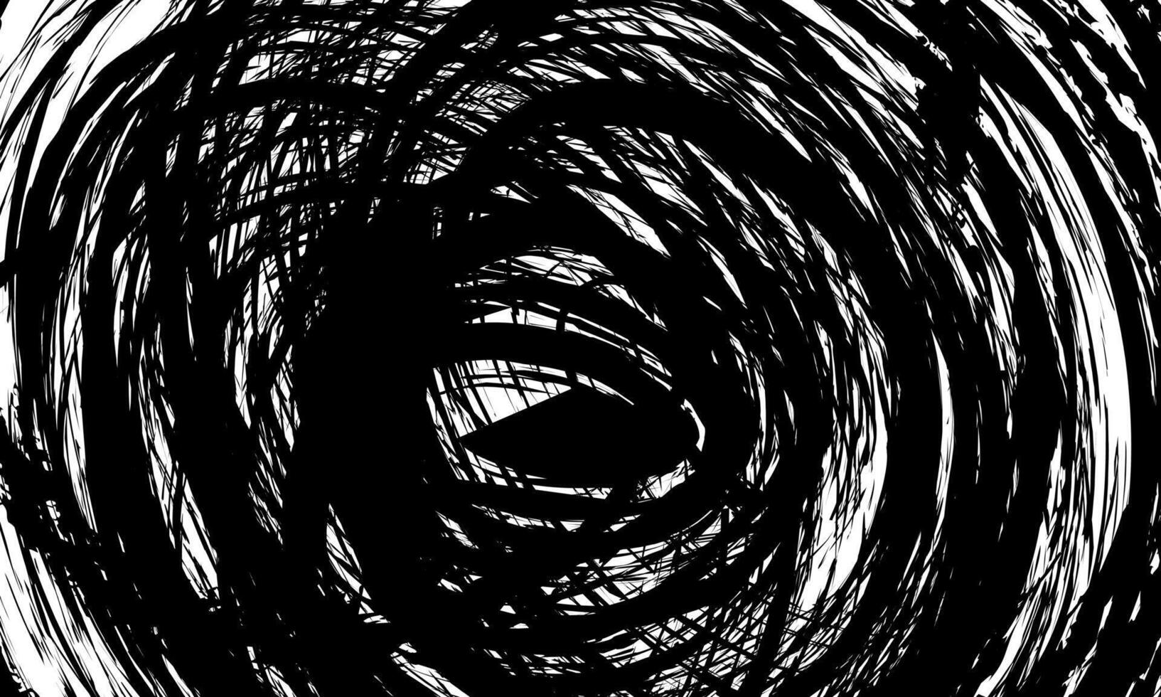 Distressed overlay texture of rusted peeled metal. abstract halftone grunge background. circle hand drawn white scratch. swirl black lines. vector