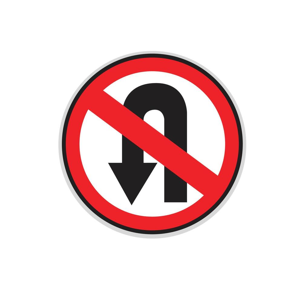 No U-turn sign symbol on white background vector