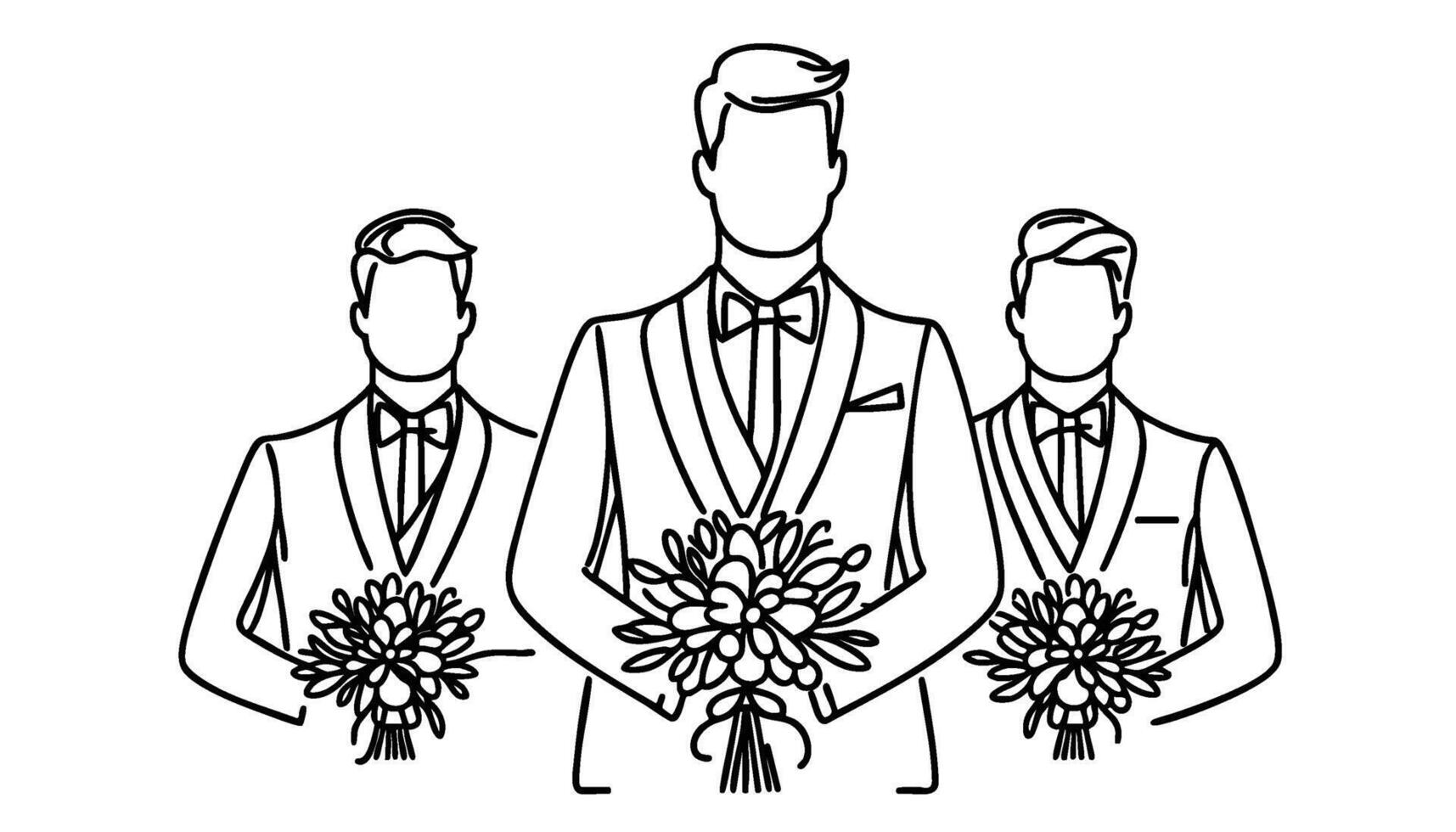 Wedding Line Art of a Groom and Groomsmen vector