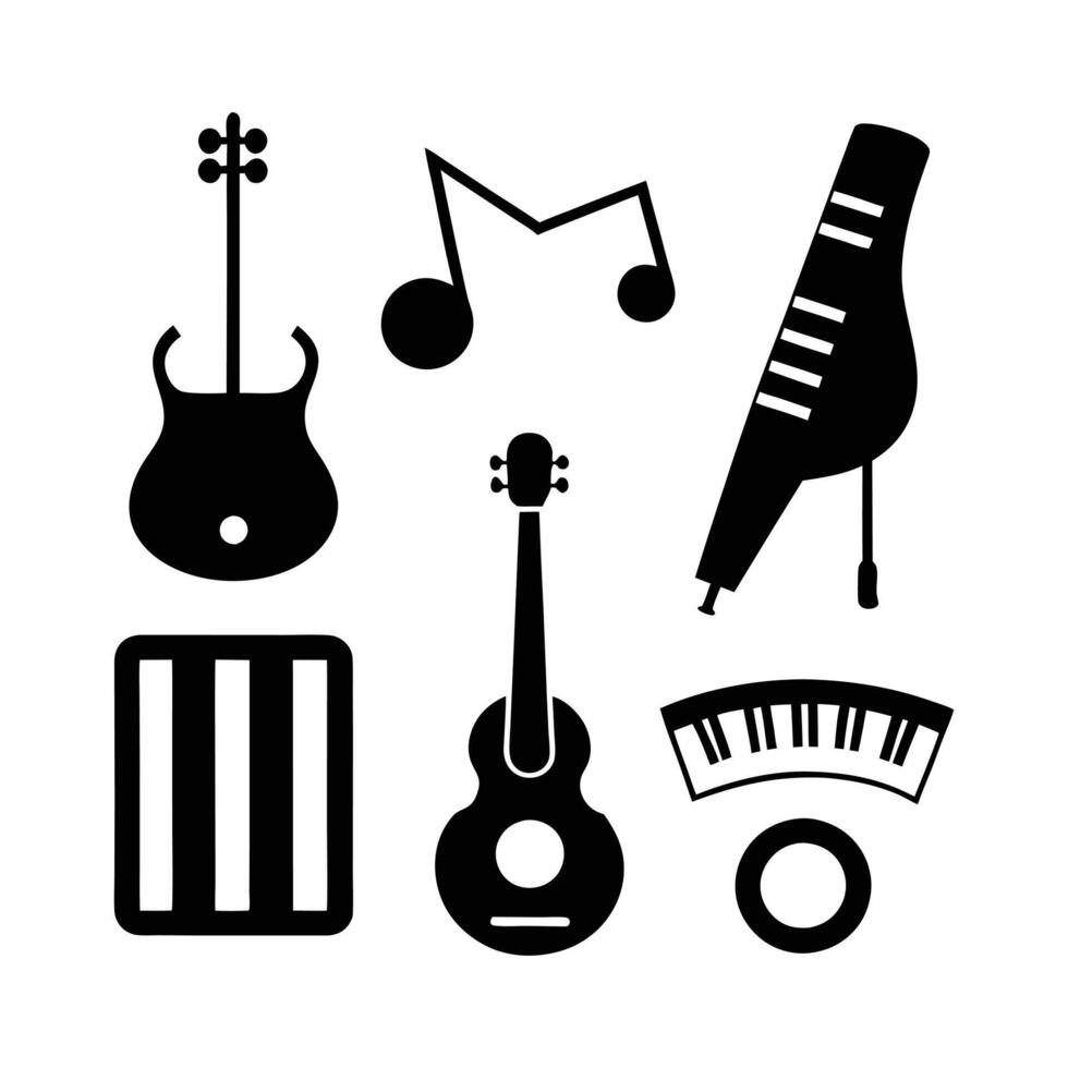 Musical instruments set icons black silhouette design vector