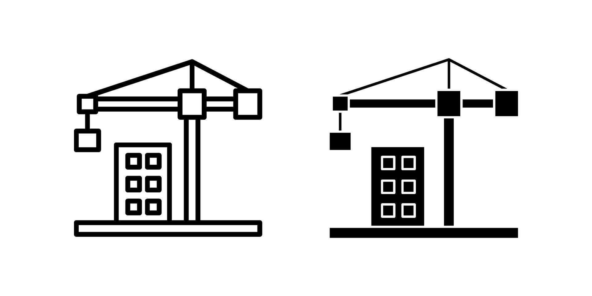 Crane with building icon set. Symbol isolated white background. illustration. color editable. vector