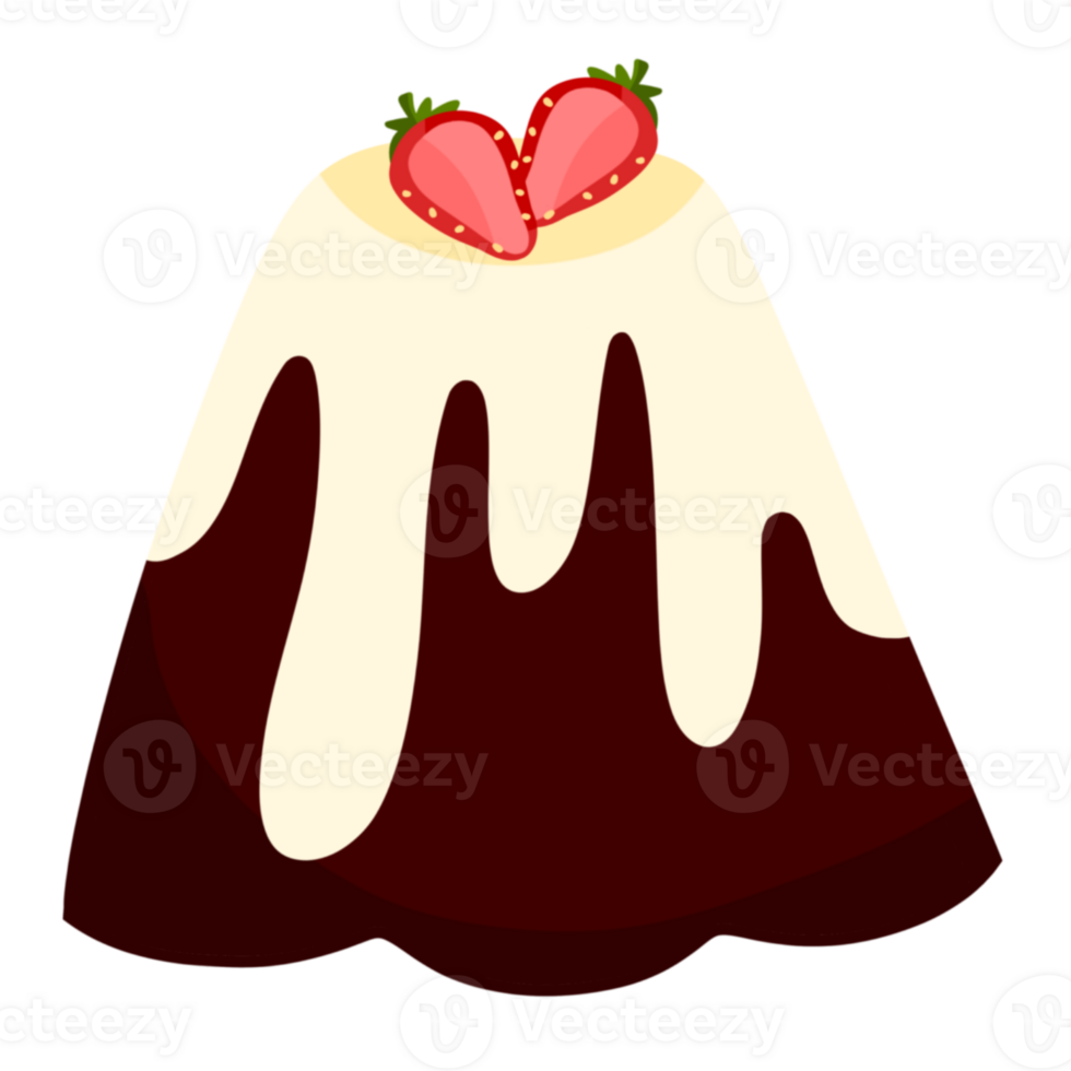 Chocolate Pudding with Strawberry Slices and Vanilla Sauce Illustration png
