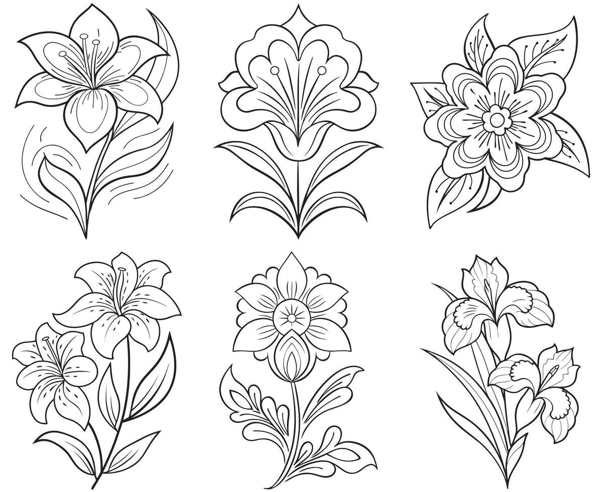 Printable Flower Coloring Sheet for Kids and Adults with Intricate Botanical Design vector