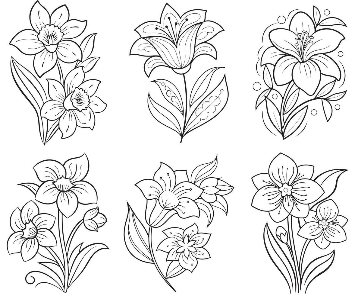 Elegant Flower with Leaves Coloring Page for Mindfulness and DIY Art Projects vector