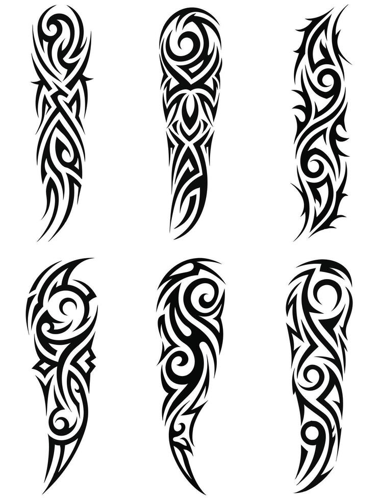 Unique Tribal Arm Tattoos Featuring Sharp Patterns and Abstract Linework vector