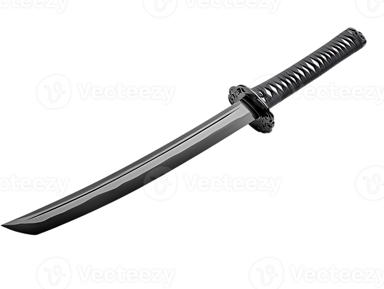 Katana Sword, A Polished Black Blade with a Traditional Wrap, on Transparent Background png