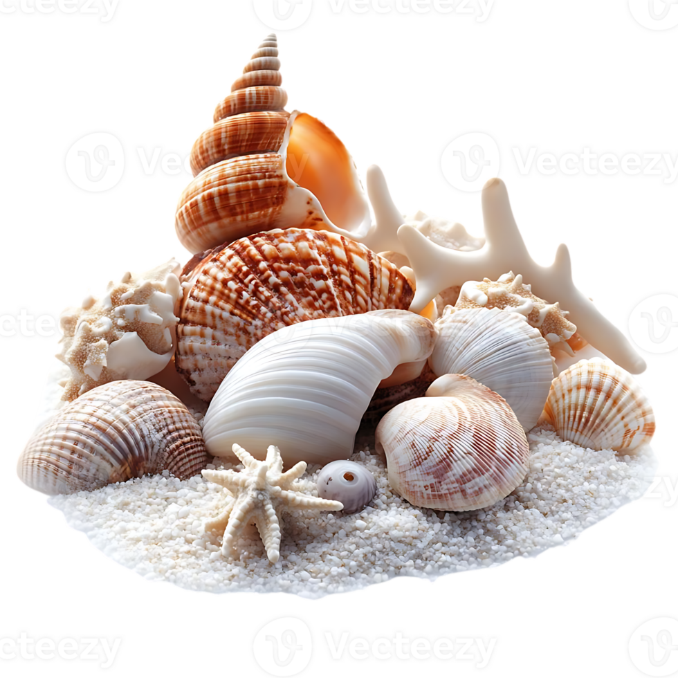 Seashells on Sand with Transparent Background png