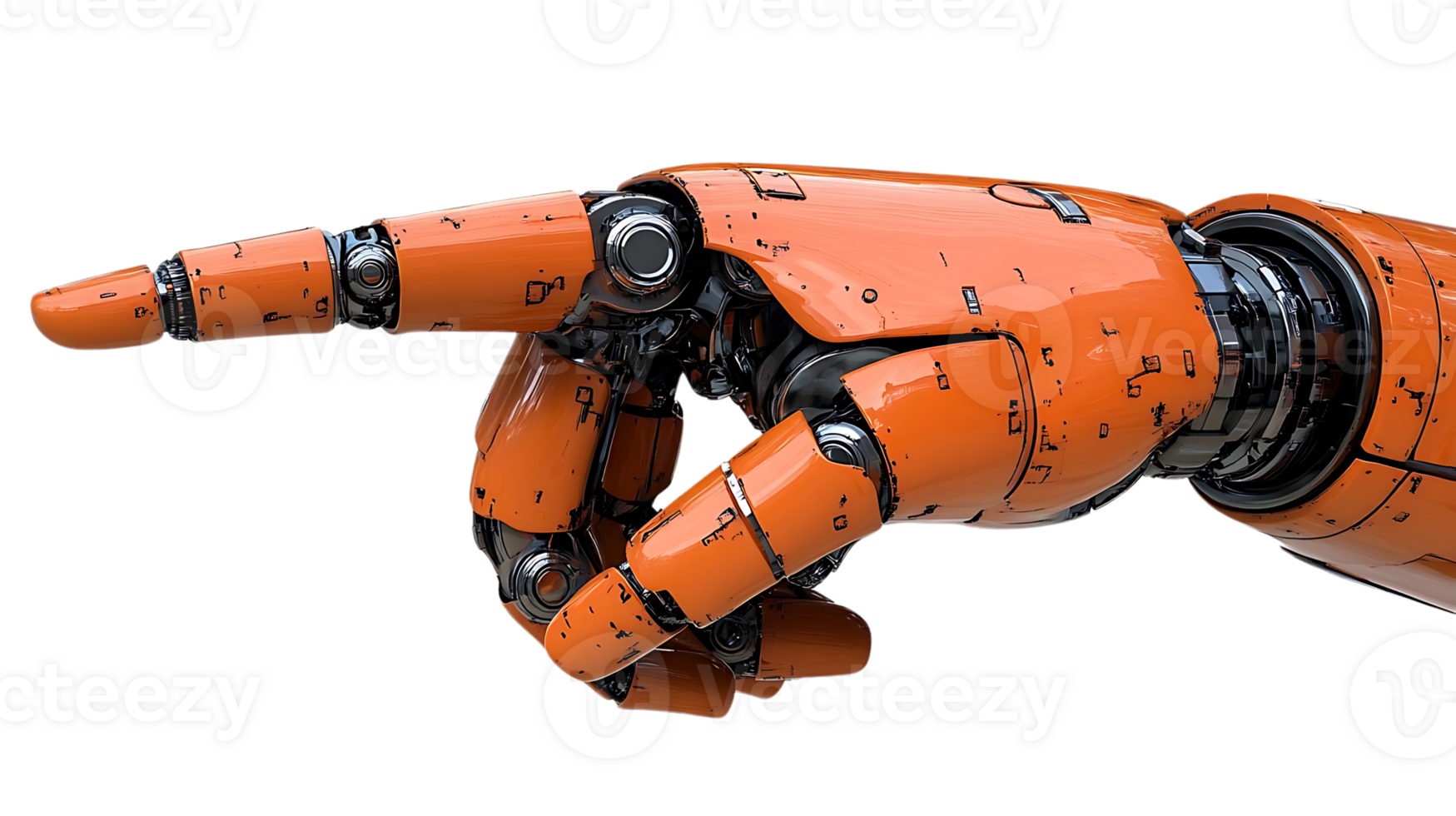Robotic Hand Points Precisely, Orange Metal Design with Transparent Background png