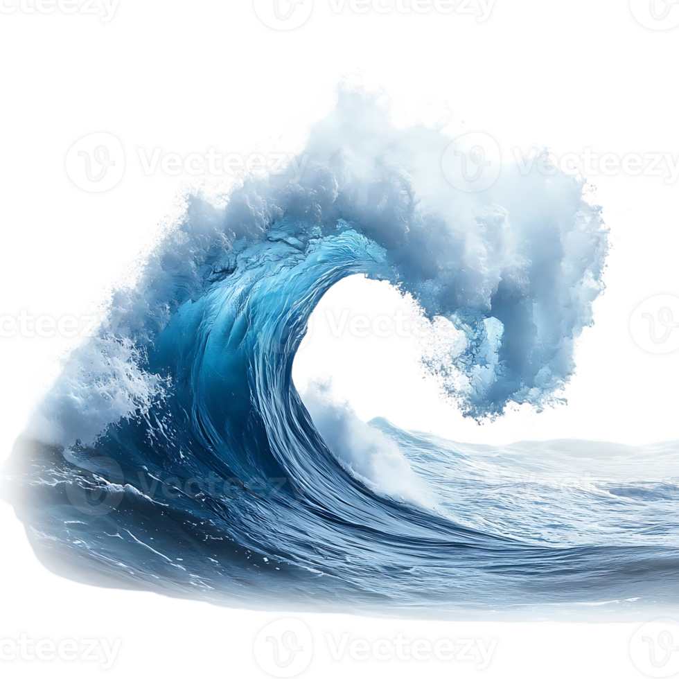 Ocean Wave Breaks, Forming a Curl with White Foam, Transparent Background png