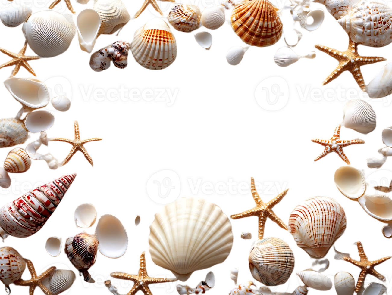 Seashells and Starfish Frame, Transparent Background Image png