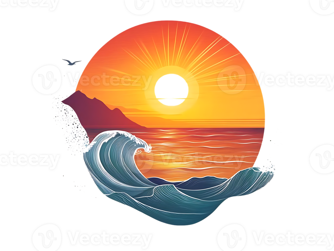 Ocean Waves Crashing Sunset Transparent Background Design png