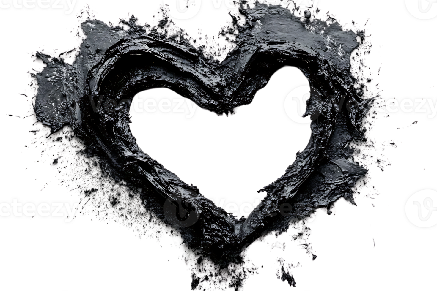 Create a Heart Shape with Black Paint on Transparent Background, Digital Art Design png
