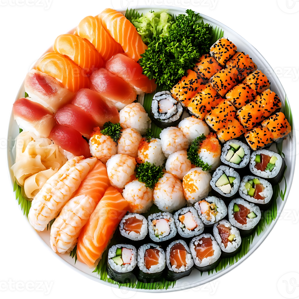 Sushi Platter, Salmon, Tuna, Shrimp, Rolls, Transparent Background png