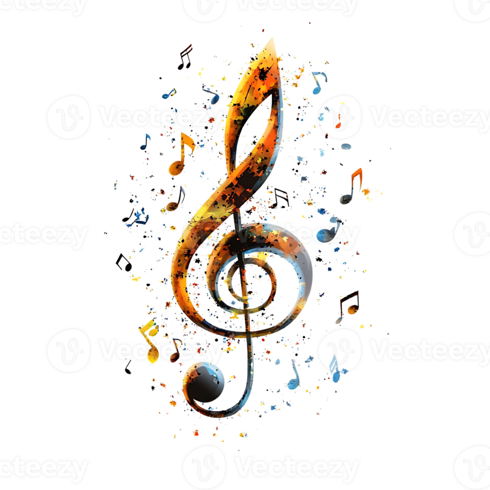 G Clef Design with Transparent Background, Music Notes Splash png