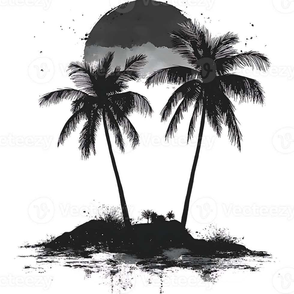 A black and white drawing of two palm trees png