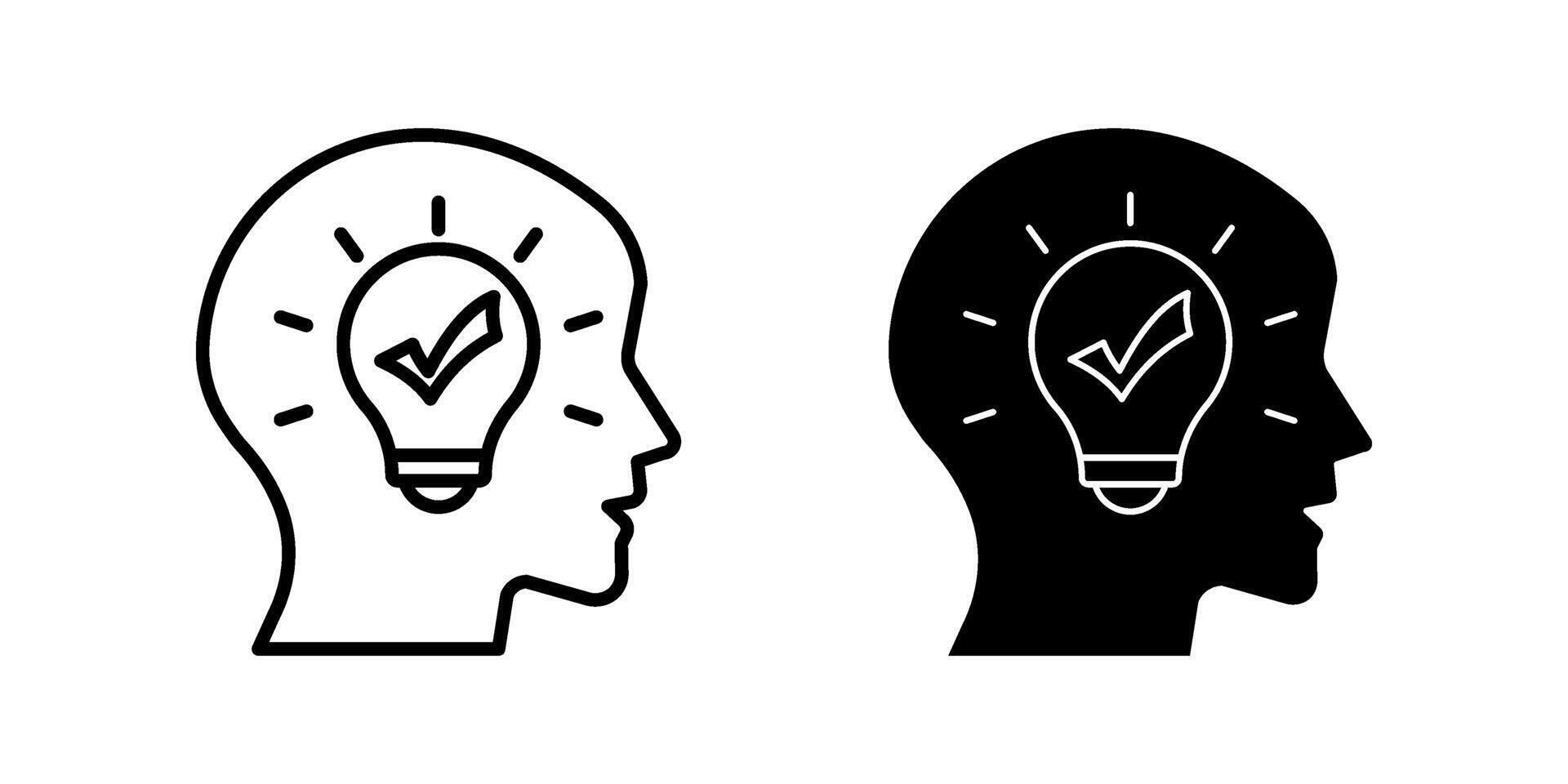 Head thinking with lightbulb Icon set.Symbol isolated white background. illustration. color editable. vector