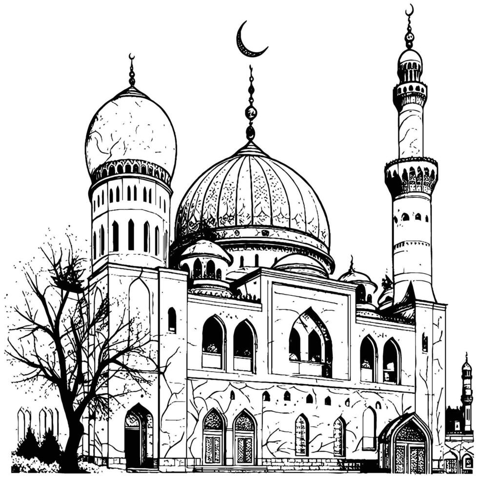 Hand-drawn illustration of a mosque vector