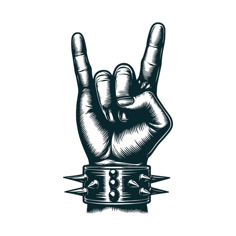 rock hand with spiked cuffs and rock hand sign vector