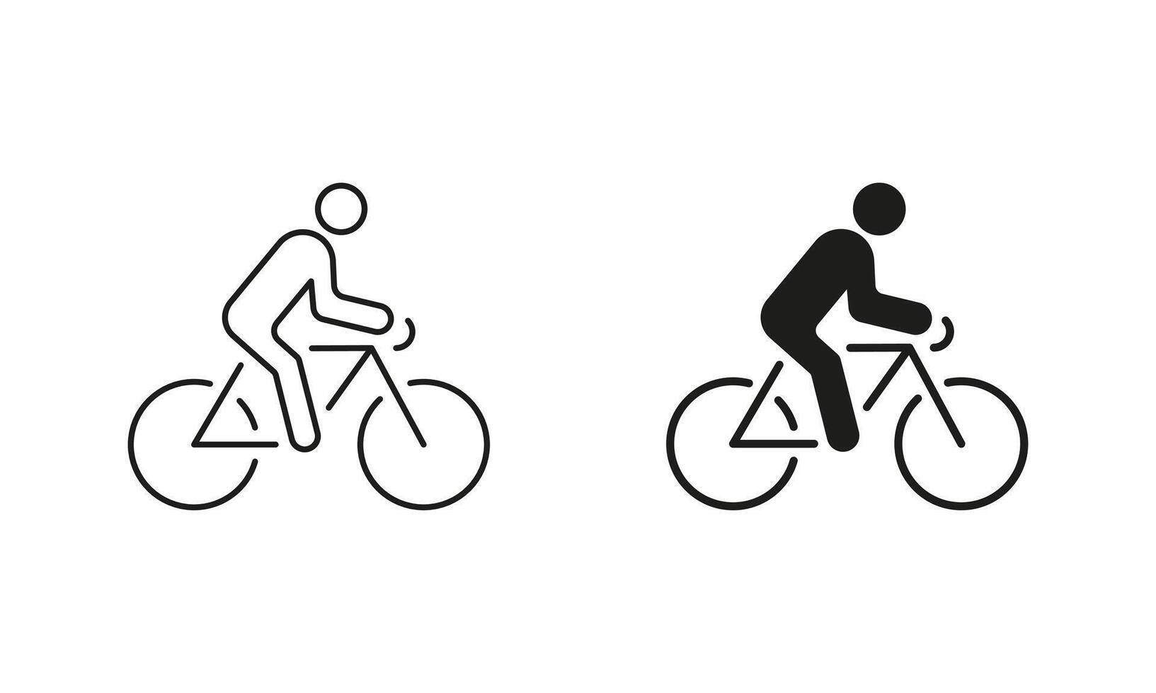 Cyclist on Bike Line and Silhouette Icon Set. Professional Rider on Cycle Sport Race Symbol. Editable Stroke. Isolated Illustration vector
