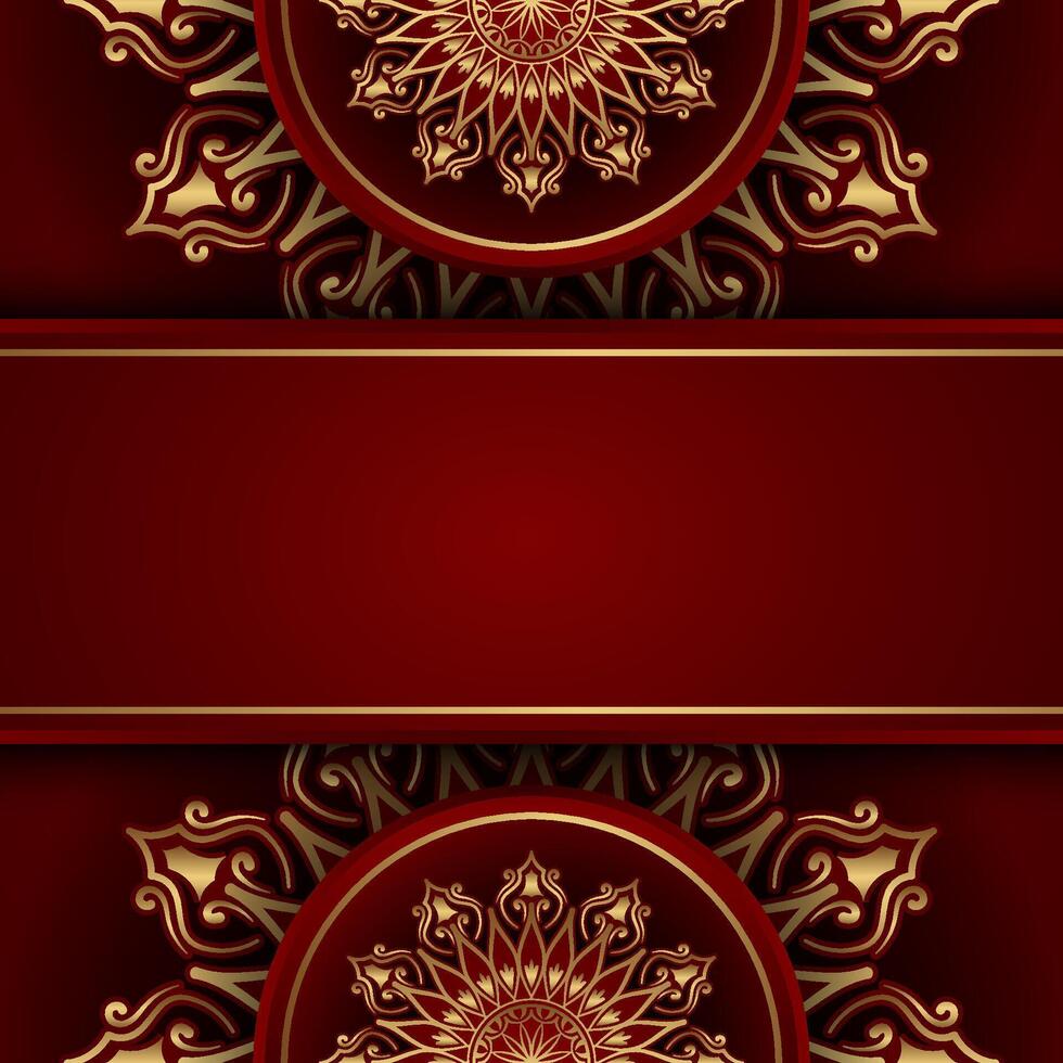 Red background with gold mandalas vector