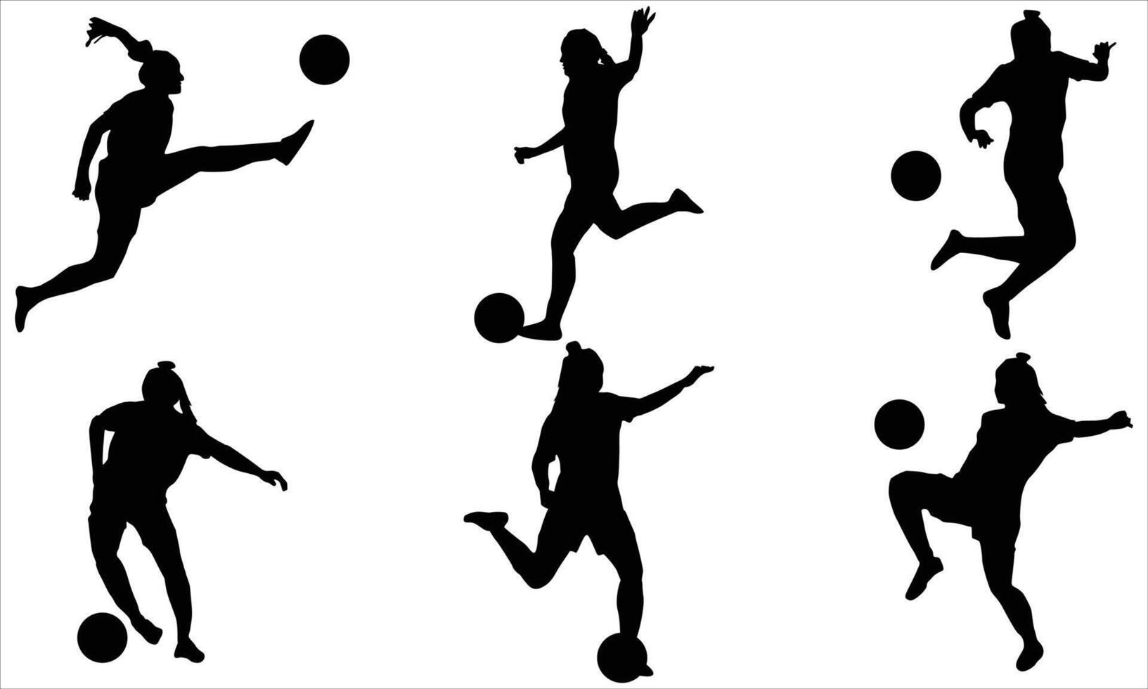 Soccer football player female silhouette set on a white background vector
