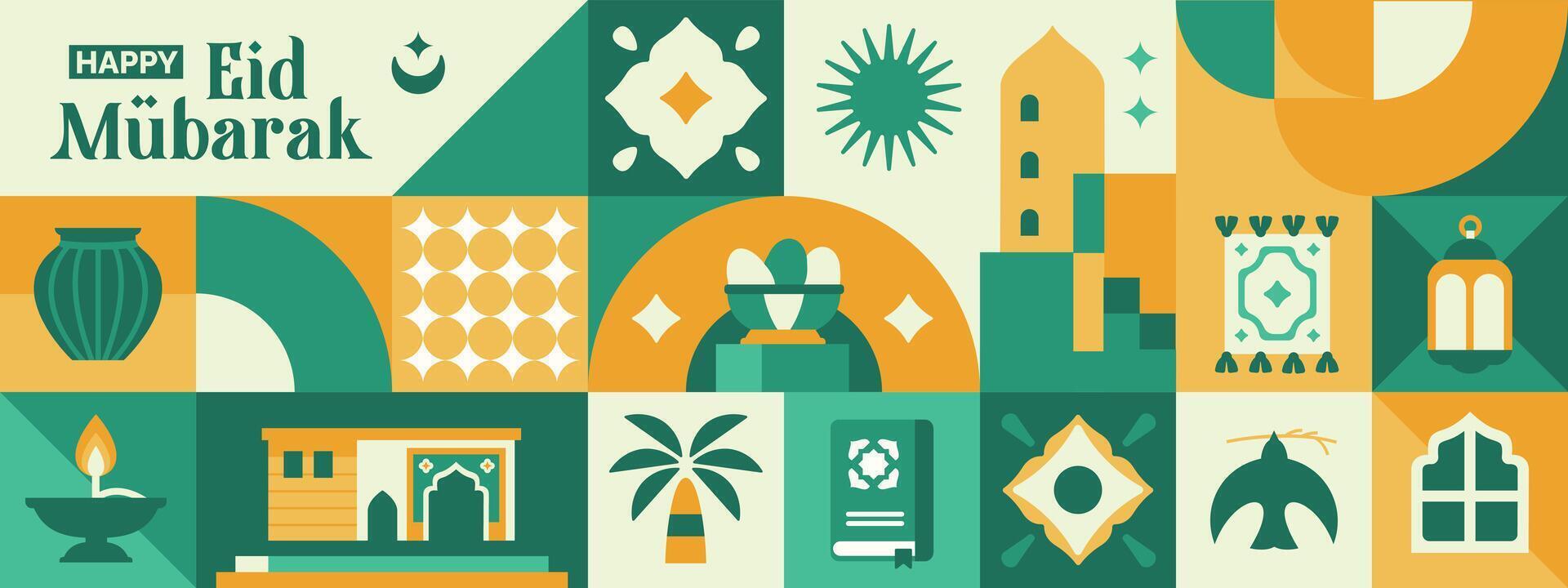islamic themed eid al-fitr geometric pattern, ramadan kareem with pastel colors, collection of bright colored islamic icons and symbols vector