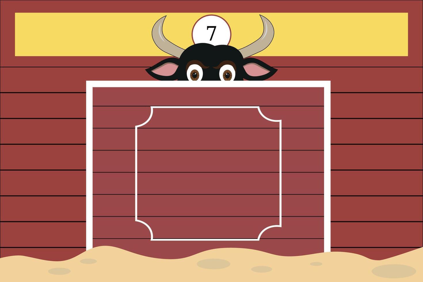 Funny design of a bull hiding behind the burladero vector