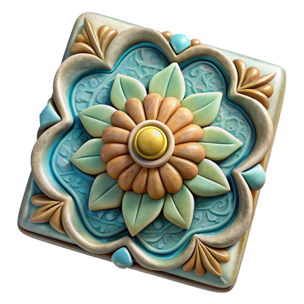dramatic rustic Hand Painted Ceramic Tile Floral Design Cutout high quality png